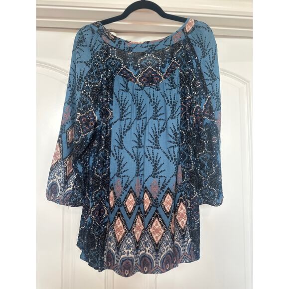 Fig and Flower Blue with Mauve Pink Boho Pattern Blouse - Picture 6 of 6